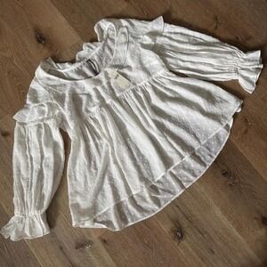 Anthropologie‎ NWT Ruffled Sheer Boho Blouse White polka dot babydoll Size S
